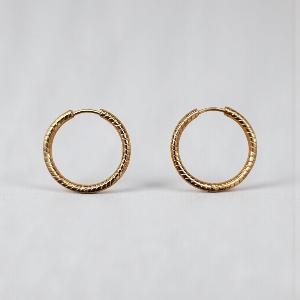 Stainless Steel Gold‎ Accent Design Hoop Earrings | 25mm| Tarnish Resistant
